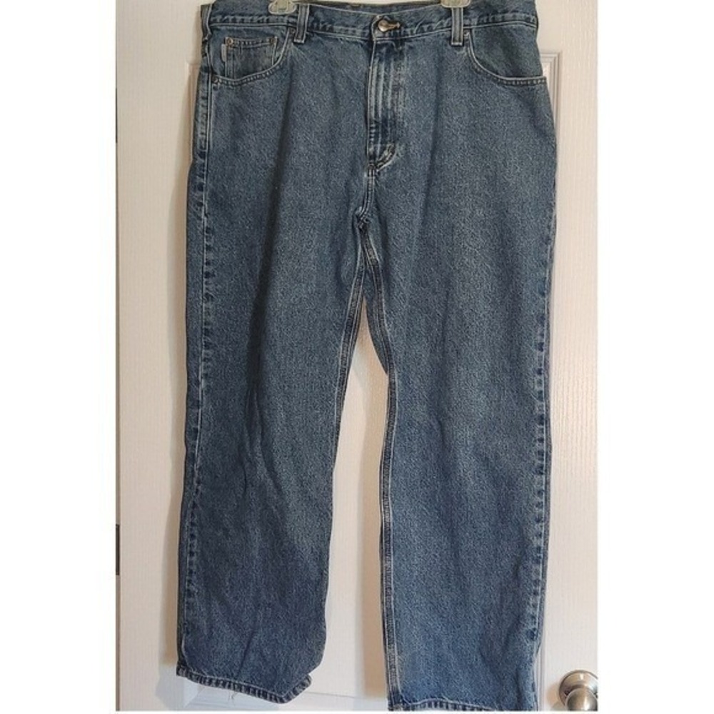 Carhartt Loose Fit Men's Jeans Denim Straight‎ 5 Pocket Back Logo 42x30 Workwear